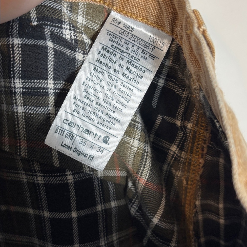 Vintage Carhartt B111 BRN Carpenter Work Pants Flannel 34x33 - Picture 3 of 5